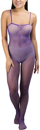 Image of ToBeInStyle Women's Bodystocking Crotchless Peek-A-Boo Fishnet Lace Bodysuit