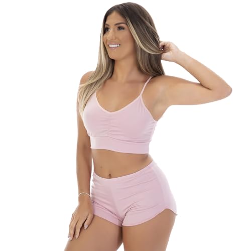 Kit 2 Pijama Baby Doll Feminino Short Linha Noite 834 (Branco + Rosé, P)