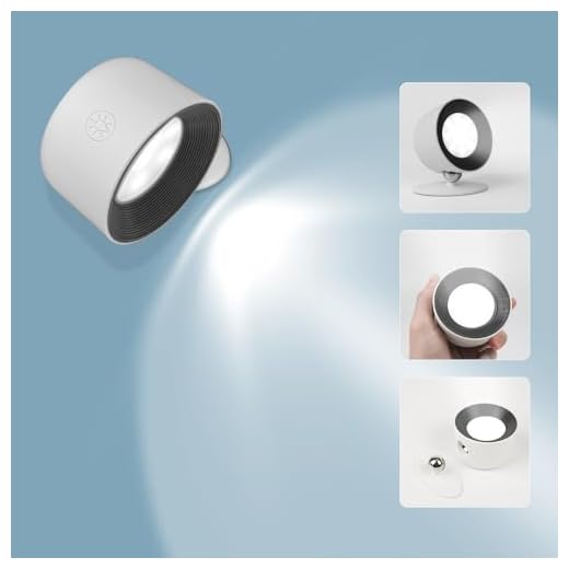 Auxmir Lámpara de Pared LED, Apliques Interior 1 Pack Recargable con USB, 360 Rotación, Control Táctil y Remoto, Brillo Regulable, 3 Modos de Luz, con Temporización, Blanco