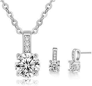 Eira Wen ® Sterling Silver Plated Crystal Necklace & Earring Stud Jewellery Set for Women Hypoallergenic Preciosa Crystal Valentine's Day Gift for Her Mum Girlfriend Silver/Rose Gold