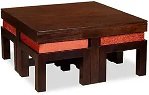 Woodkoof Solid Sheesham Wood Coffee Table with 4 Stool for Living Room, Garden, Patio, Guest Room, Caf? || Solid Wood Coffee Table || Sheesham Wood Coffee Table ||
