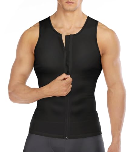 Junlan Homme Compression Debardeur Gainant Ventre Plat Minceur Invisible Gaine Amincissante Posture Shirt (Noir, Large)