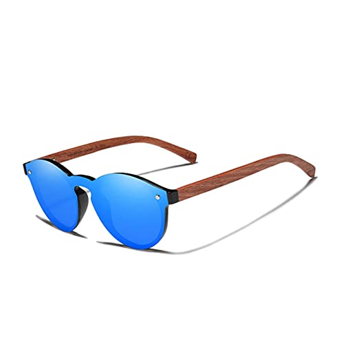 RHNTGD Kingseven Mode Natürliche hölzerne Sonnenbrille Männer Frauen Runde Polarisierte Sonnenbrille UV400-Objektiv Cover