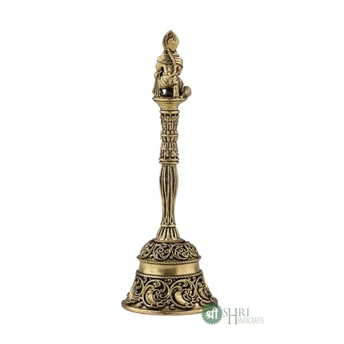 Image of INDICAST 4 Inches Brass Hanuman Pooja Hand Bell | Puja Ghanti for Mandir | Handcrafted Pooja Bells for Home Temples and Spiritual Spaces (Weight- 60gm)