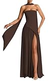 Vestidos de dama de honor de princesa con bufanda, vestidos de graduación, vestidos de gasa formal para fiesta de noche, maxivestido con abertura, ZM314, marrón, 42