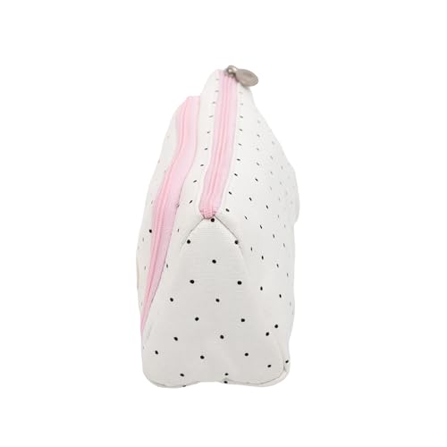 Image of Zollyss Polyester Big Capacity Pencil Case High Large Storage Pouch Marker Pen Case Simple Stationery Bag School College Office Organizer for Teens Girls & Boys (White with Black dots)
