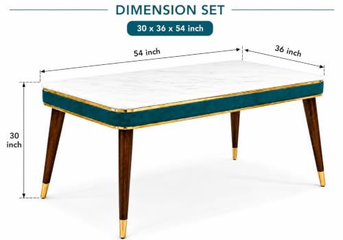 Image of WOODEN SPACE 4 Seater Wooden Dining Table Set | Urban Marble Top Dining Table with Chairs for Dining Room & Kitchen (Modern Frontline Sea Blue) (54 x 36 x 30 inch)