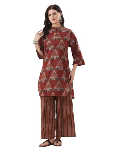 Image of MOKOSH Women's Cotton Print Kurta with Palazzo | Kurta Set | 2 Piece Outfit |Indian Kurta Outfit With Palazzo Pants | Round Neck 3 /4 Sleeve
