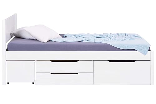 Inter Link - Cama Individual 90 x 200 cm - Cama Nido con Espacio de Almacenaje - Pino Macizo - 2 cajones Grandes y 1 cajón - Somier Incluido - Lacado Blanco - Efetivo 90 x 200 cm - imagen 2