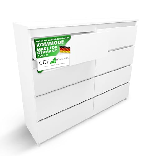 CDF Kommode Weiß mit 8 Schubladen 40 cm Tief Komodenschrank Komode für Wohnzimmer Schlafzimmer Schubladenschrank Malm Kommode viel Stauraum Geeignet Organizer Kleidung 120 cm Breite Modern Look CDF Kommode Weiß mit 8 Schubladen 40 cm Tief Komodenschrank Komode für Wohnzimmer Schlafzimmer Schubladenschrank Malm Kommode viel Stauraum Geeignet Organizer Kleidung 120 cm Breite Modern Look