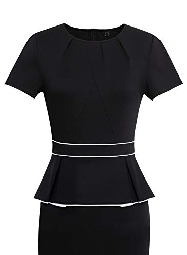 Image of VFSHOW Womens Pleated Crew Neck Peplum Work Business Office Church Bodycon Pencil Sheath Dress
