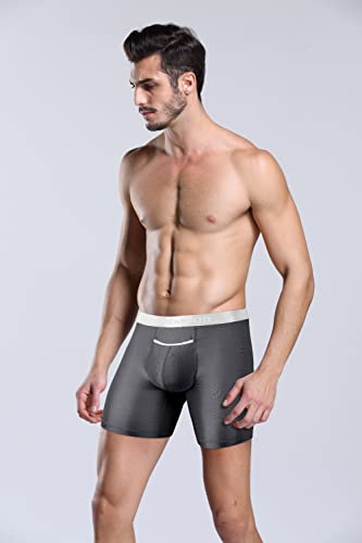 ZONBAILON Mens Sexy Silk Horizontal Fly Underwear Big and Tall Breathable Anti Chafing Stretchy Long Leg No Ride Boxer Briefs2