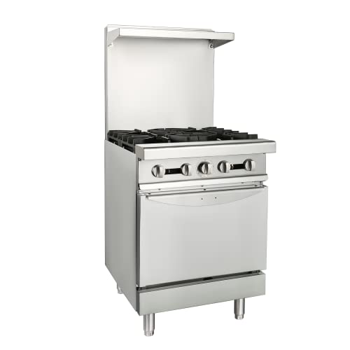 Hipopller Commercial Gas Range 24" With 4 Open Top Burners 12”X 12” And One Standard Oven, Cooking Group For Natural Gas, With Lp Conversion Kit #TOP1