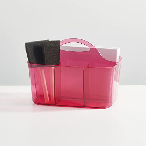 Mdesign Plastic Portable Craft Storage Organizer Caddy Tote, Divided Basket Bin With Handle For Crafts, Sewing, Art Supplies - Holds Brushes, Colored Pencils - Lumiere Collection - Pink Tint #TOP1