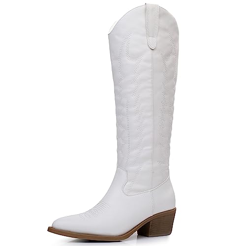 GLOBALWIN Women's Knee High Long Pointed Toe Western Cowboy Boots For Women