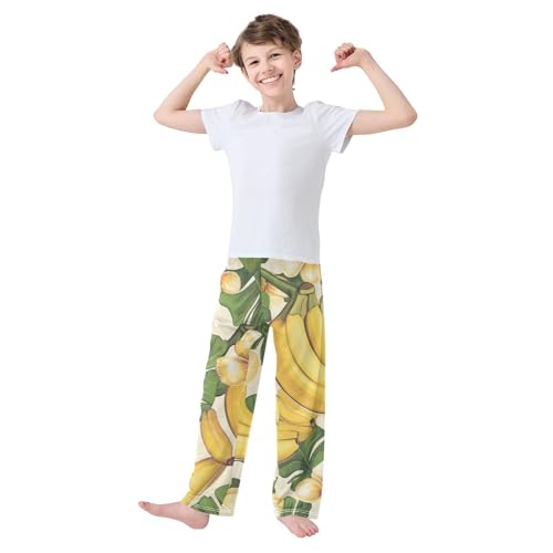 ZZXXB Banana Hibiscus Flowers Boys Long Pants Soft Trousers Elastic Waist Kids Lounge Bottoms with Pockets S-XL3