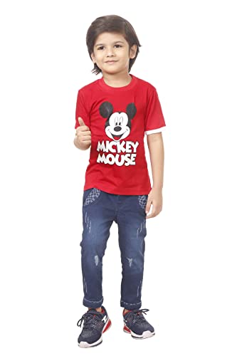 Image of Boys Cotton Half Sleeve Round Neck red Mickey Printed t-Shirt