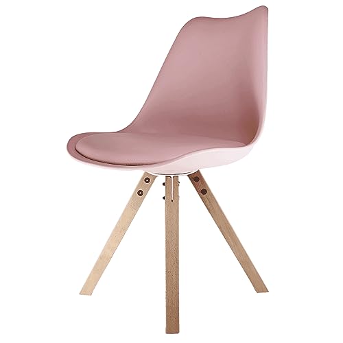 Fusion Living Soho Blush Pink Plastic Chaise De Salle à Manger avec Pieds en Bois Clair Pyramide Carrée - Ensemble De 4