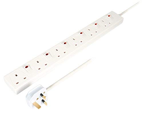 Inverou00ae Premium 6 Way Gang Individually On/Off Switched Power Mains Extension Lead Socket White - 3 Metre
