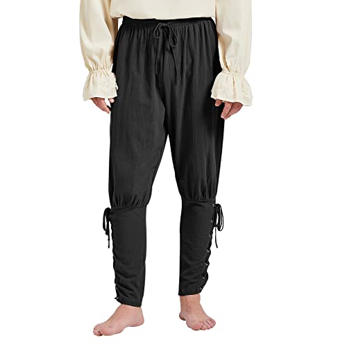 Men’s Pirate Pants Ankle Banded Renaissance Pant Medieval Viking Navigator Pants Halloween Costume Cosplay with Drawstrings