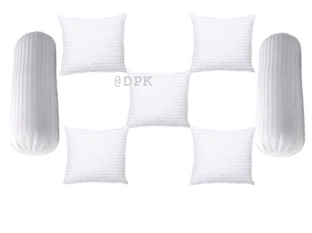 DPK Microfibre Shell Satin Striped Diwan Set of 5 Cushion (16x16-inch) and 2 Bolsters (10X27-inch) Set for Bedding/Sofa (White Satin Strip)-image-48