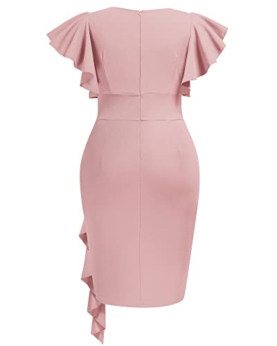 Image of Miusol Women's Plus Size Vintage V Neck Ruffles Sleeve Bodycon Business Cocktail Party Pencil Dress