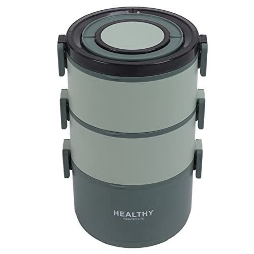 flexman Thermal Lunch Box, Three Layer Stackable Stainless Steel Interior Compartment Lunch Box, 2200ml Portable Adult Lunch Box with Fork Spoon for Travel Office (Bean Paste Green)
