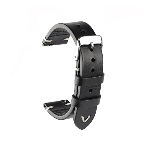 Tipo di materiale Band: pelle GIUNAJIA NASUNJIA Nuovo cinturino in pelle di cera in pelle di olio 18mm 20mm 22mm vintage orologio cinturino nero blu marrone disponibile accessori for cingoli a mano(Black,22mm)