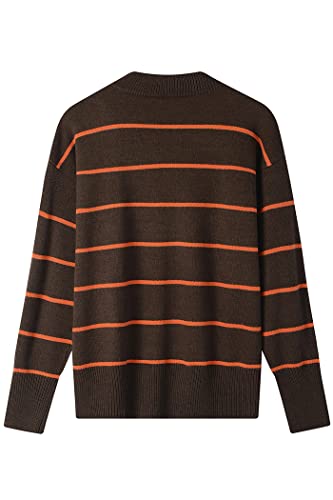 Image of Women's Sweaters Casual Long Sleeve Mock Neck Drop Shoulder Tunic Striped Pullover Knit Sweater Tops