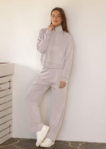 Image of XIEERDUO Lounge Sets for Women 2025 Sweatsuit 2 Piece Outfits Sweatshirt Wide Leg Sweatpant Tracksuit Matching Set