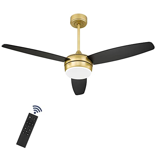 YOUKAIN Modern Ceiling Fan, 52 Inch Gold Ceiling Fan with Light and Remote Control, LED Ceiling Fan with 3 Matte Black Blades for Living Room, Bedroom, Bathroom, 52-YJ273-BK YOUKAIN Modern Ceiling Fan, 52 Inch Gold Ceiling Fan with Light and Remote Control, LED Ceiling Fan with 3 Matte Black Blades for Living Room, Bedroom, Bathroom, 52-YJ273-BK