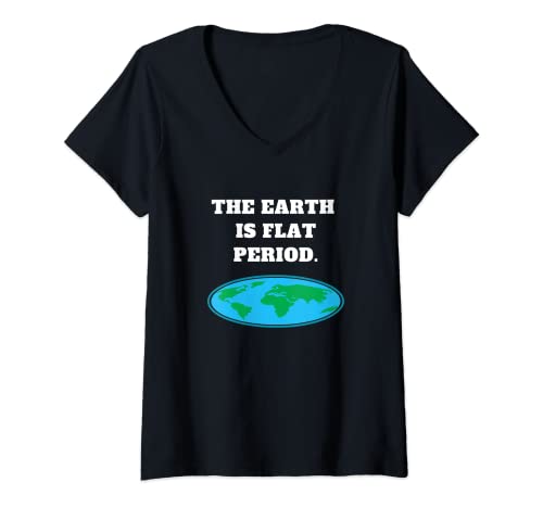 Damen Die Erde ist flache Zeit Verschwörungsgesellschaft T-Shirt mit V-Ausschnitt