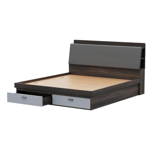 Image of Wakefit Bed | 3 Yr Warranty | King Size Bed, Comes with Storage Box, Foam-Cushioned Upholstery Headboard with Charging Slot, Headboard Storage & Drawer Storage, Density: 680-750 kg /m (Atlas78x72-WM)