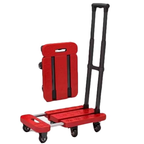 Carro de Mano Extensible de Seis Ruedas, Ligero, para Equipaje, Plegable, para Hacer Compras en casa (Rojo)