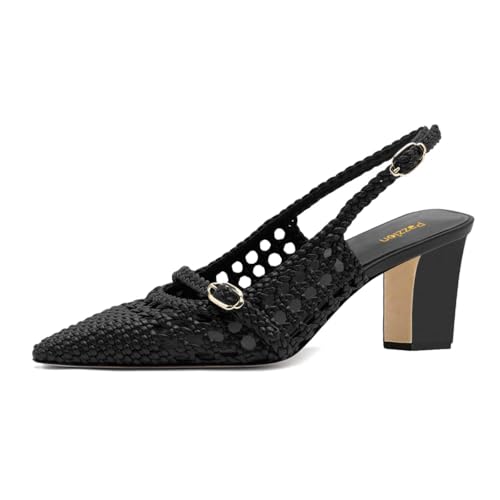 Pazzion Women's Trendy Closed Pointed Toe Mid High Heel Pumps Strap Buckle Slingback Cutout Sandals Party Prom Daily Shoes Size 4-16 US - Main Image