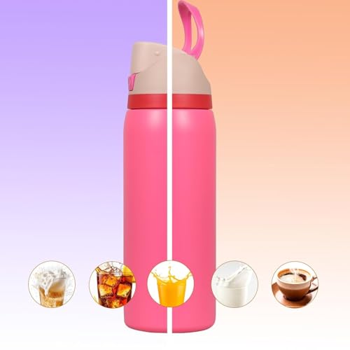 Image of FreeSip Flip-Top Water Bottle for Kids & Adults, Leakproof One-Hand Open Lid, BPA-Free, Easy Carry for School, Office, Sports & Travel - 32 oz (Flamingo, 960 ml)