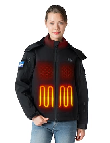 XELTEN Professional Women's Heated Jacket with 12000mAh Large Capacity Battery Pack (US, Alpha, XX-Large, Regular, Regular, Standard, Black)