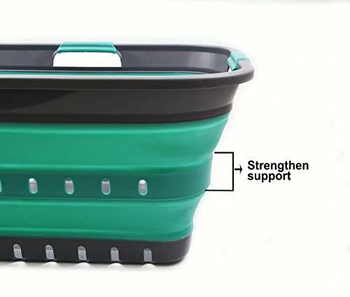 Image of SAMMART 42L (11 gallon) Collapsible Plastic Laundry Basket - Foldable Pop Up Storage Container /Organizer - Portable Basket - Space Saving Hamper /Basket (2, Grey /Turquoise Blue)