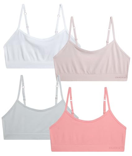 Danskin Girls Training Bras - 2/3/4 Pack Breathable Padded Bralette Underwear for Girls with Adjustable Straps (Sizes: 30-36)