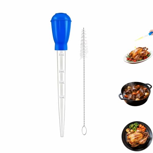 Professional Kitchen Marinade Injector, 30ml Food-Grade Heat-Resistant Meat Syringe with Cleaning Brush, Clear Scale Markings, Non-Slip Grip for Juicy Turkey, Poultry, Beef (Blue(Large))