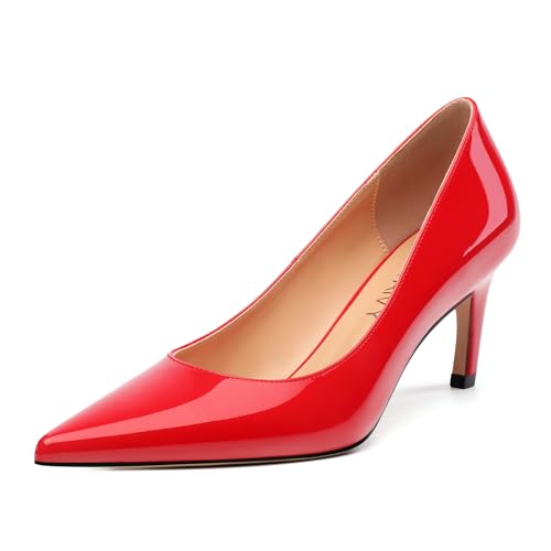 Women's Pumps, Pointed Toe Mid Heel Shoes for Women, Fashion Slip On Solid Patent Wedding Office Party Dressy Pumps