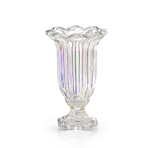 Thick Glass Vase For Decor, Modern Large Flower Crystal Vases For Centerpieces, Colorful 8 Petal Shape Gradient Color Glass Vase For Living Room, Table, Shelf Decor 8.27 Inch Iridescent Clear #TOP23
