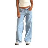Yassiglia Women's Baggy Jeans Low Rise Straight Wide Leg Denim Pants Y2K Casual Boyfriend Jeans with Pocket for Women Streetwear (Light Blue, S)