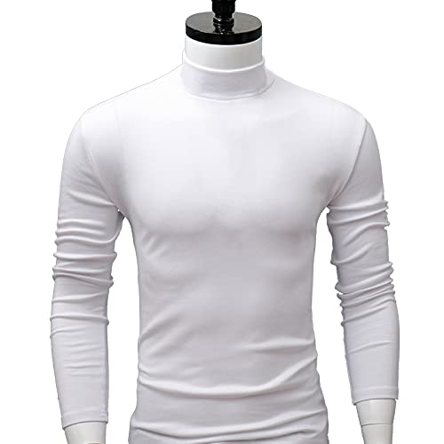 Bluelans Men's Casual Slim Fit Basic Tops Thermal Turtleneck Pullover Sweater Winter Long Sleeve Turtleneck Sweater Jumper White M
