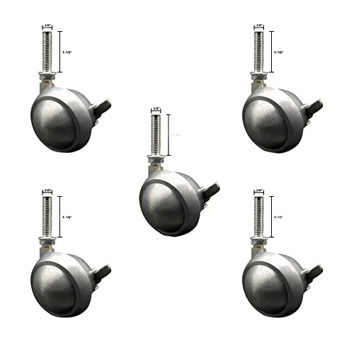 2-1/2 Inch Swivel Metal Ball Caster Wheels for Furniture - Bright Chrome Finish Stem Casters with 3/8 Inch - 16 TPI x 1-1/2 Inch Threaded Stem and Brake - Set of 5 - Service Caster Brand
