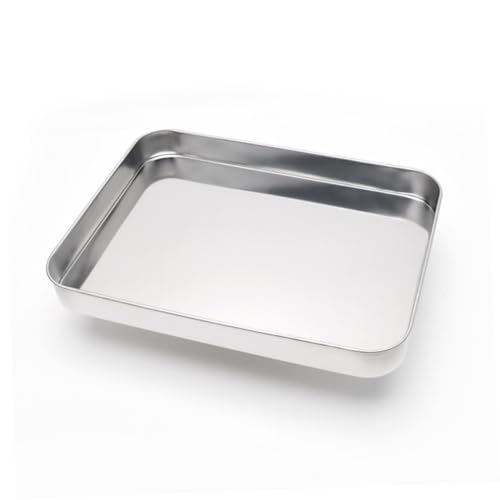 HAWILLOSCH ステンレス スチール 耐熱皿 ベーキング パン 蒸し器 トレイ フライパン 調理 厚手 大きい お皿 長方形 プレート 縁付き シルバー