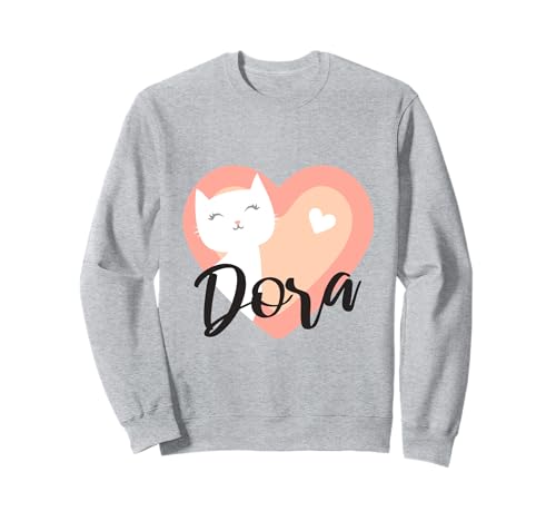 Dora Mädchen Name Vorname Niedliche Katze Herz Pastellrosa Sweatshirt