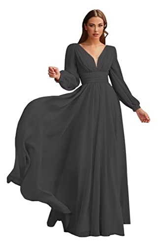 PFTFB-Womens-Long-Chiffon-Bridesmaid-Dresses-with-Pockets-2024-Sexy-Pleated-Formal-Party-Dresses-with-Sleeves-Black-Size-0