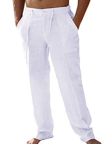 Gemijacka Hose Herren Lange Leinenhose mit Seitentaschen Loose Fit...