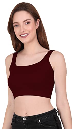 Image of THE BLAZZE 1044 Women's Cotton Basics Sexy Solid Square Neck Slim Sleeveless Saree Readymade Saree Bra Blouse Crop Top T-Shirt for Women
